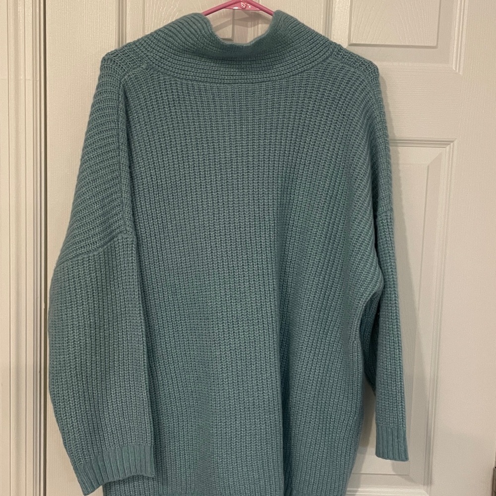 Talbots  Outlet  Shawl Collar Lightweight knit  Aqua V-Neck Sweater New size 3X - Picture 5 of 7